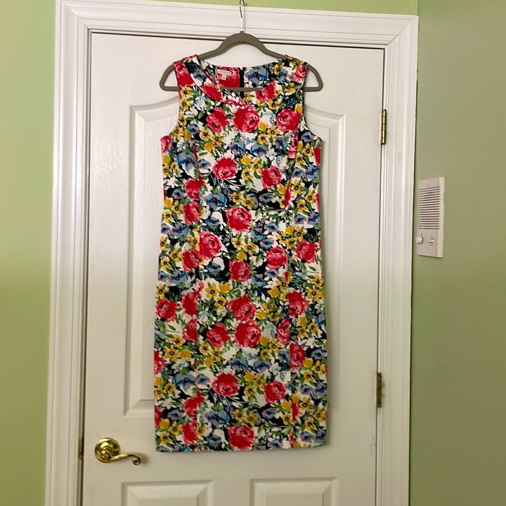 Tea length floral sleeveless dress